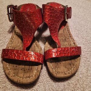 Donald J Pliner Chili Red Patent Stone Sandals | Size 7 M | Cork Footbed